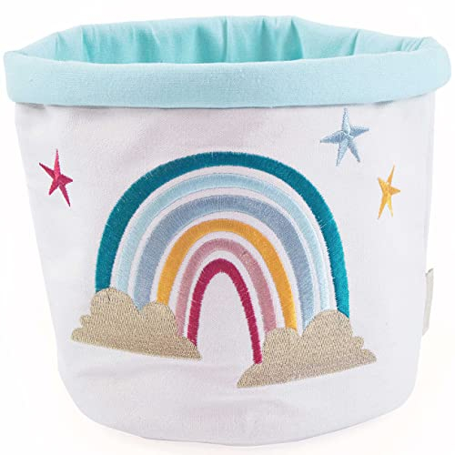 Papierdrachen Stoff Utensilo | Motiv Regenbogen | Aufbewahrung für Spielzeug - Kinderzimmer Dekoration | Spielzeugkorb - Stoffkörbchen aus Canvas 21 cm - Set 1
