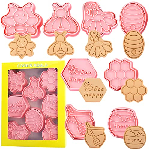 Bienen-Ausstechformen-Set, 8 Kunststoff-Stempel, Bienen-Motiv, lustige Keksform, Küchen-Backset.