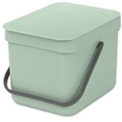 Brabantia - Sort & Go Abfallbehälter 6L - Kleiner Recyclingbehälter - Tragegriff - Pflegeleicht - Für die Arbeitsplatte oder den Küchenschrank - Küchenmülleimer - Jade Green - 20 x 25 x 18 cm