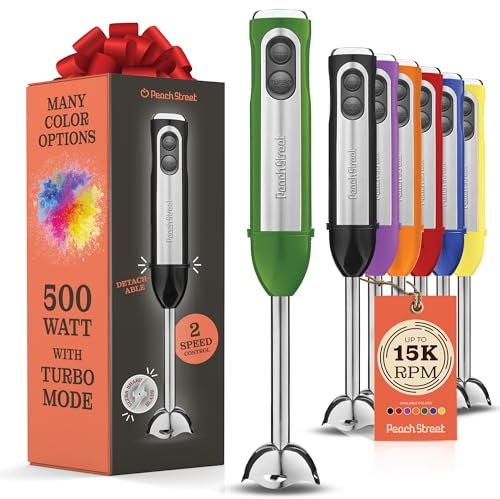 Powerful Immersion Blender, 500W Electric Hand Blender with Turbo Mode, Detachable Base.Handheld Kitchen Blender for Soup, Smoothie, Puree, Baby Food, Steel Blades