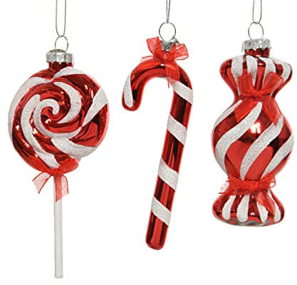 Christbaumschmuck Glas 13cm x 3 Stück Lolli Bonbon Zuckerstange Weihnachtskugeln rot weiß