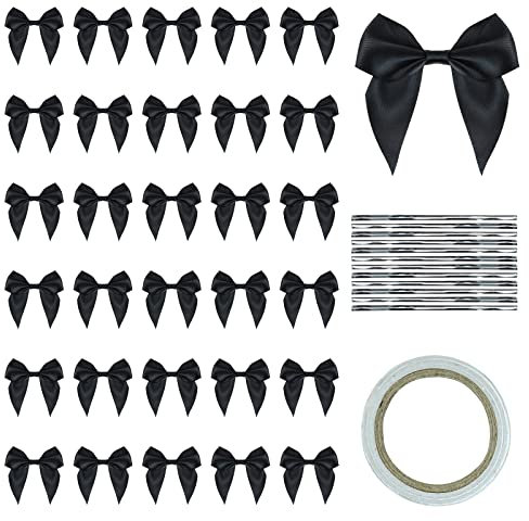 FuninCrea 30 Stücke Satinband Schleifen, 7cm X 7cm Mini Satinbandschleifen mit doppelseitigem Klebeband und Geschenkdraht, Satinschleife Kleine Satinband für Dekoration, Produkt Verpackung
