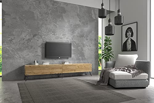 Wuun® TV-Board Lowboard Wohnwand TV-Bank Somero / 240cm (2 x 120cm) /Eiche/Haarnadel Schwarz