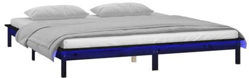vidaXL Massivholzbett mit LEDs Bettgestell Bett Holzbett Doppelbett Bettrahmen Lattenrost Schlafzimmerbett Schlafzimmermöbel Schwarz 140x190cm