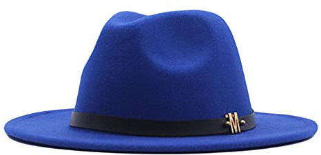 Fedora Vintage Hommes à Large Bord 20 50 Panama, Bleu, Taille Unique, Chapeau d'Hiver à Ceinture et Bukle