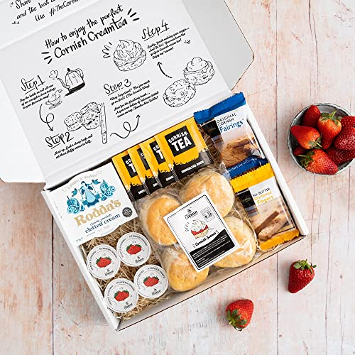 The Cornish Company Afternoon Tea Hamper – Deluxe Tea Set Hamper Gifts for Women Includes Fresh Scones, Biscuits – Birthdays, Anniversaries & Special Occasions