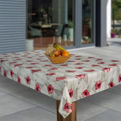 laro Wachstuch-Tischdecke Abwaschbar Garten-Tischdecke Wachstischdecke PVC Plastik-Tischdecken Eckig Meterware Wasserabweisend Abwischbar G03, Muster:Rose Rot Braun, Größe:130x240