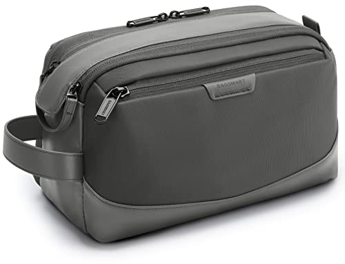 BAGSMART Kulturbeutel für Herren, Reise-Kultur-Organizer aus Leder, Dopp Kit Wasserfester Rasierbeutel für Kulturzubehör, Grau