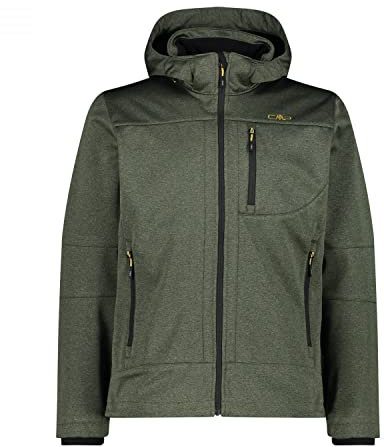 CMP - Herren-Softshelljacke in Melange-Optik mit abnehmbarer Kapuze, Ölgrün Mel., 58