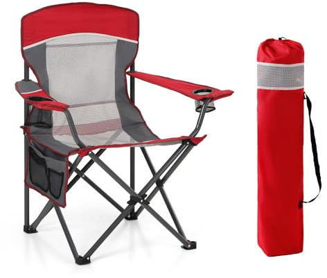 HIGH POINT SPORTS Campingstuhl Faltbar, Tragbarer Netzrücken-Camping-Klappstuhl, Robuster Angel-Rasenstuhl, Faltbarer Outdoor-Stuhl für Erwachsene, Outdoor, Garten, Terrasse (Rot)