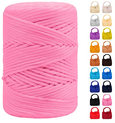 LEREATI Polyester Garn 3mm x 170m, Makramee Garn 3mm Geflochten Makramee Schnur Bunt, Macrame Cord 3mm Farbig für Geschenk, Häkeltasche, Umhängetasche, Platzteller, Wohndekorationen (Helles Rosa)
