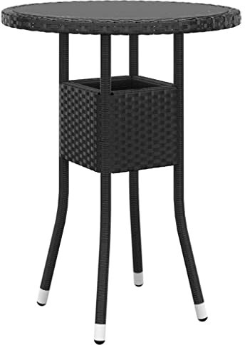 Makastle Gartentisch Ø 60cm Ornament Glasplatte Garten Esstisch Runder Beistelltisch Wetterfest Terrasse Balkon Tisch, Hartglas und Poly Rattan Schwarz