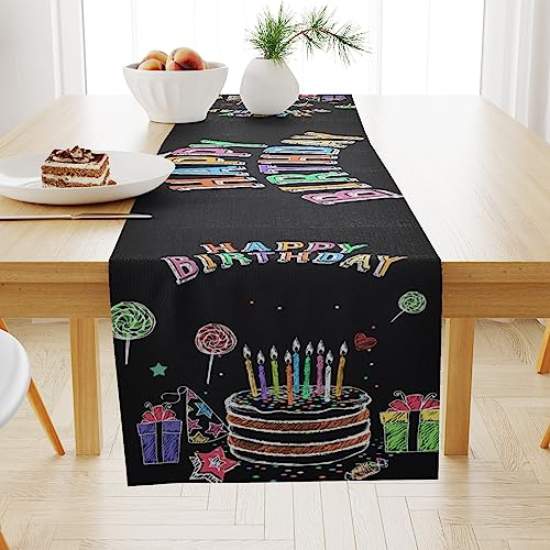YOTOYOU Alles Gute zum Geburtstag Tischläufer Winter Frühling Saisonnal Küche Tisch Dekoration drinnen draußen Urlaub Party Wohnzimmer Dekor 40x140cm