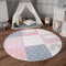 Paco Home Teppich Kinderzimmer Kinderteppich Spielteppich Kurzflor rutschfest Krone Herzen Punkte Sonne Regenbogen Buchstaben, Grösse:160 cm Rund, Farbe:Grau-Rosa