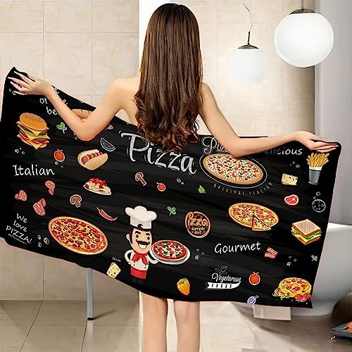 GYORI Mikrofaser Strandtuch Pizza Handtuch Groß 70x140 cm Italien Strandtuch 3D Badetuch Strandhandtuch Schnell Trocknendes Weiches Strandlaken, Saunatuch, Reisehandtuch, Badehandtuch