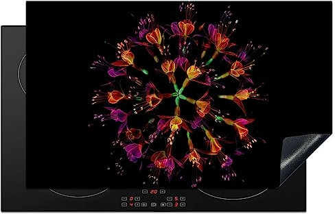 KitchenYeah© Protection Plaque Cuisson Deco Cuisine Cache Induction 83x51 cm Gadget Protege Pour Cuisiniere Protection Fleurs - Orange - Rose - Noir