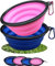 Collapsible Travel Dog Bowl Portable Large Or Small Pet Water and Food Feeding Bowl Outdoor Easy To Carry With Hook Blue or Pink (Pink & Blue Large)