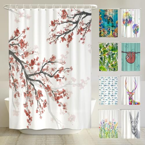 arteneur® - Tenda da doccia antimuffa, 180 x 200 cm, Öko-Tex Standard 100, orlo zavorrato, non trasparente, impermeabile, lavabile, con 12 anelli, motivo: fiore di ciliegio
