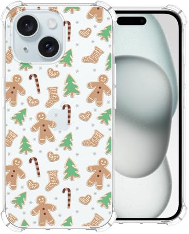 CAROKI Christmas Clear Phone Case for iPhone 15,Gingerbread Man Pattern Case Cover Soft TPU Protective Slim Shockproof Cover Boys Girls Phone Case for iPhone 15-Gingerbread Man