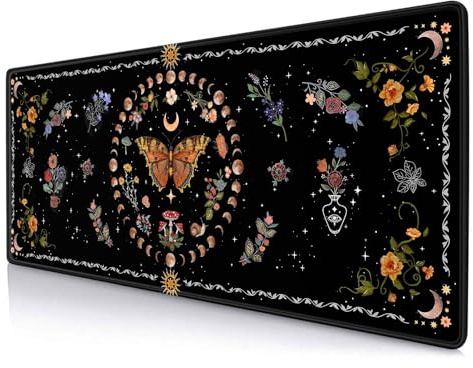 SXCKANG Gotische Nachttischunterlage, schwarz-orange, großes Mauspad, Mondphasen, Schreibtischunterlage für den Schreibtisch, geeignet für Arbeit, Gaming, Büro, Zuhause, Computerzubehör, 31,5 x 30 cm