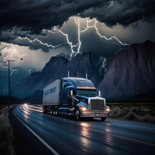 F4B LKW mit Blitz in den Bergen Diamond Painting 40x40 cm | Quadratische Strasssteine | Auto | LKW | Fahrzeuge | Landschaften | Volldeckend | Diamond Painting Paket Erwachsene