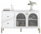 SogesHome Buffets Sideboard Kommode Beistellschrank Konsole weiß goldenes TV Bank Konsolentisch mit verstellbaren Regalen Marmorplatte Schrank mit 2 Glastüren und 2 Schubladen für Esszimmer Wohnzimmer