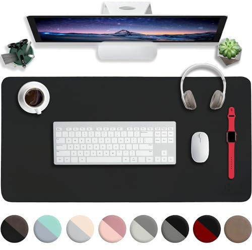 Schreibtischunterlage Leder,Schreibtisch Unterlage,90 * 43cm Laptop Desk Mat,Laptop Tischunterlage,Wasserdichte Schreibtischauflage FüR BüRo- Oder Heimbereich, Doppelseitig (Schwarz)