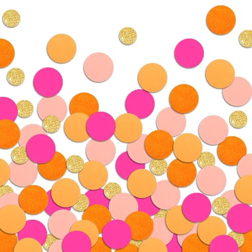 Letjolt Lot de 100 confettis en papier rose et orange pailleté - Décoration de table surprise - Fournitures artisanales - Fête d'anniversaire, fête prénuptiale, fête prénatale, cadeau de mariage