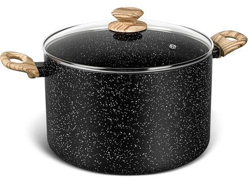 MICHELANGELO Stock Pot with Lid, 24cm/10L Soup Pot Nonstick, Cooking Pot with Lid, Induction Pot for Cooking, Non Stick Pot for Kitchen, Black Granite Pot