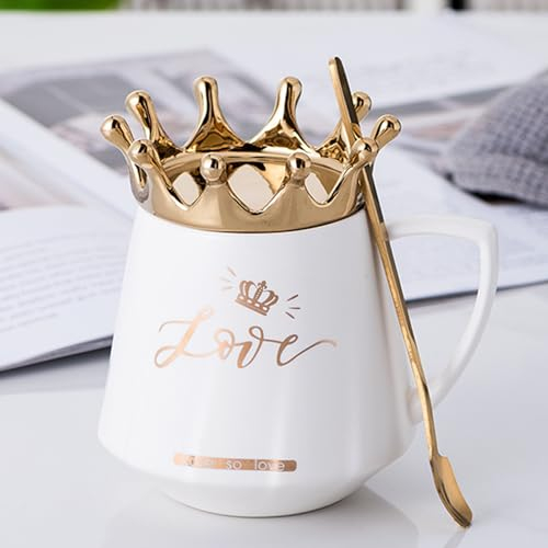 Arawat Tazza d'Amore Con Coperchio Tazza Bianca Dolce Con Corona Tazza Di Caffè Regalo 350 Ml Tazza Di Tè In Ceramica Regalo Di Compleanno Per Le Donne Ragazze Mamma Fidanzata