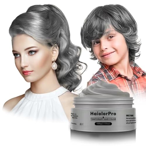HaiolorPro Silbergrau Temporäre Haarfarbe Auswaschbar, Haarfarbe Wachs für Männer und Frauen, Haarmascara für Partys oder Cosplay, Haarfärbeprodukte ohne Unordnung (Silbergrau)