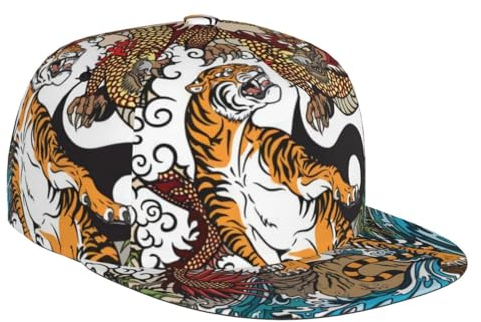 Amrole Baseball Cap Dad Hat Original Classic Unisex Erwachsene Herren Ballkappe Einstellbare Größe Drache und Tiger Schwarz, Schwarz , L/Einheitsgröße