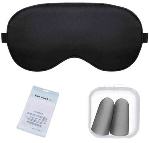Schlafmaske aus Seide, Lichtblockierend Schlafbrille mit Verstellbarem Gummiband und Ohrstöpseln,Schlafmaske für Seitenschläfer,für Herren, Frauen und Kinder