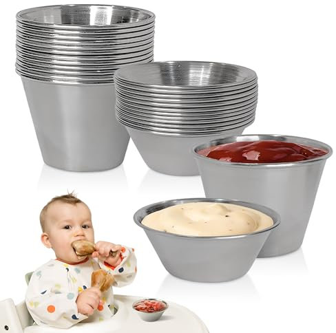 Party Pantry 24 pcs Stainless Steel Condiment Small Sauce Cups - Round Ramekin Dipping Ramiken, Commercial Grade Metal Condiment for Ketchup, Soy Sauce, Vinegar, Butter