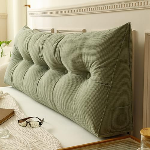 MONDEX Rückenkissen Bett, Lesekissen für Bett und Sofa, Lang Keilkissen mit Waschbarem Bezug, Groß Rückenpolster für die Wand, Sitzkissen, Wandkissen, Ideal zum Anlehnen im Bett,Grün,60x50x20cm