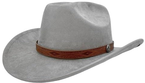 LIDHAY Cowboyhut für Damen und Herren, breite Krempe, Cowboy-Hüte, Western-Wildleder, Cattleman, Cowboyhüte, Grau, Einheitsgröße
