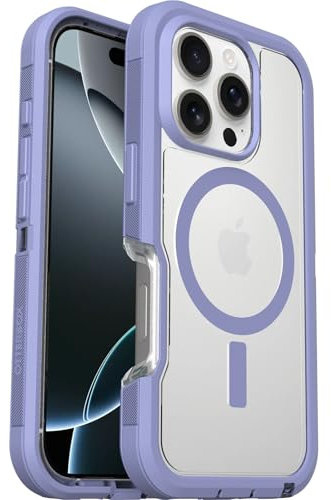 OtterBox Cover per iPhone 16 Pro Defender Series XT MagSafe, resistente a shock e cadute, cover ultra robusta, testata 7x vs le norme anti caduta MIL-STD 810G, Trasparente/Viola