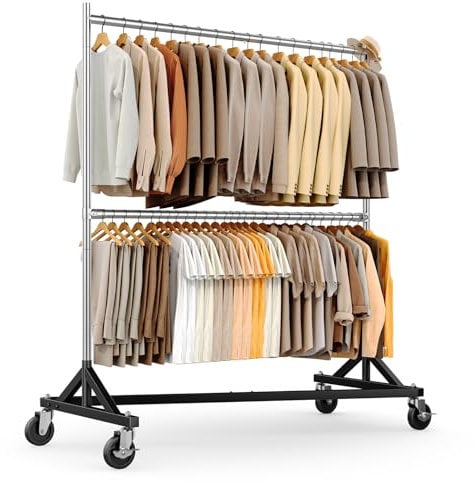 HOKEEPER Portant à vêtements commercial avec support en Z, capacité de charge de 180 kg, tringle réglable sur roulettes