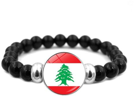 Lebanon Flag Beads Bracelet,I Stand with Lebanon Bracelet,Support Lebanon Stretch Bracelets,National Flag Lebanese Country Flag Bracelet Bangle for Men and Women