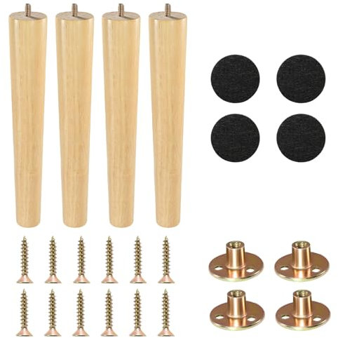 Zllzpzd Pied de Meuble Bois,30cm Pieds de Meuble avec Plaque de Montage et Tapis antidérapant,4 Pièces Pieds pour Tables Basse Canapés Lit Meubles TV Chaises Armoires Pieds d'armoire de Remplacement