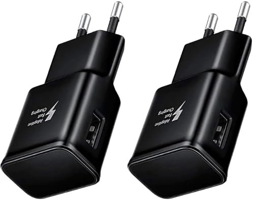 Chargeur Rapide USB Samsung 15 W (Lot de 2) pour Samsung Galaxy S22, S21, S20, S10, S10e, S9, S8, S7, S6, Edge/Plus/Active/A13/A14/A53 5G/Note 5/8/9/10/20 et Autres appareils à Charge Rapide
