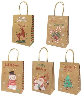 UYFRD 20/5 x Weihnachts-Handtaschen aus Kraftpapier, Geschenktaschen, Süßigkeiten, Einkaufstaschen, Frohe Weihnachten, Snacks, Geschenkverpackung, Tragetasche, Partyzubehör (20 Stück)