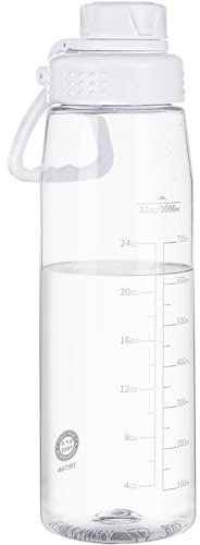 Edmyre Water Bottle 32oz, clear water bottle with Chug Lid and Carry Handle, Reusable, Tritan, BPA Free, Hiking Water Bottle Perfect for Travel, Outdoors, Gym, Travel, Home, School (Clear)