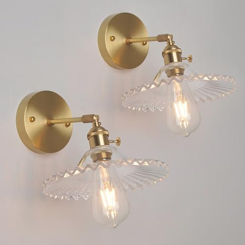 TOKTOP Lot de 2 Applique Murale en Verre Intérieure, Lampes Murales avec Interrupteur Moderne E27, Éclairage Mural Réglables pour Salle de Bain Salon Chambre Cuisine