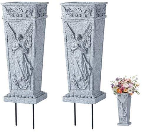 Grabvase mit Pfahl, Harz Gedenkvase Friedhof Blumen Halter für Grabstein, Grab, Friedhof, Garten, Rasen, Hof Dekorationen (2 Stück)