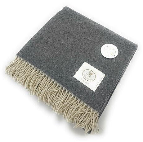 CO.BI. Arturo Plaid aus Kaschmir-Mischgewebe, 65% Kaschmir + 35% Wolle, 180 x 140 cm (Grau/Natur)