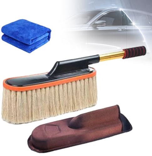 Car Duster with Extendable Telescoping Handle, 2025 New Auto Cleaning Dust Remover, Paraffin Treated Cotton Fibers, Scratch Free Dusting and Polishing, SUV Truck RV Garage Use (Beige)