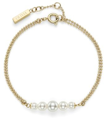 Olivia Burton Doppeltes Ketten-Armband für Damen Kollektion PEARLS & BEADS aus Gelbgold mit Abgestufter Reihe aus Imitationsperlen - 24100323