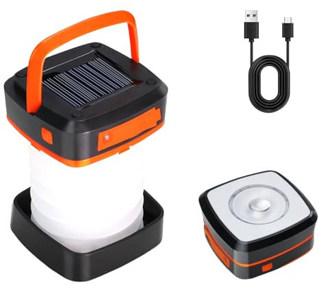 LED Campinglampe Faltbare Solar Camping Laterne Energienbank mit 2 Lademethoden (Solar/USB) und 3 Lichtmodi für Camping, Angeln,Notfall