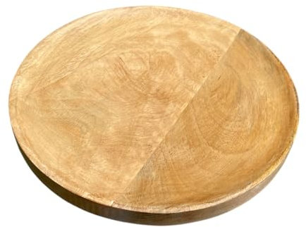 Only Colours Round Mango Wood Serving Plate - 22cm Wooden Dinner Plates - Rustic Serving Platter & Cheese Board - Natural Wood Plate for Outdoor & Indoor Use - Stylish Vintage Country Cottage Design